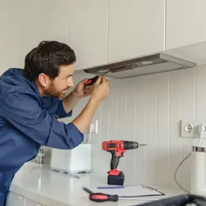 professional-male-worker-uniform-use-screwdriver-repairing-modern-cooker-hood-kitchen
